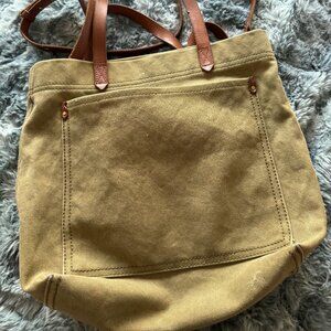 Madewell Olive Green Canvas Leather Tote Shoulder Bag